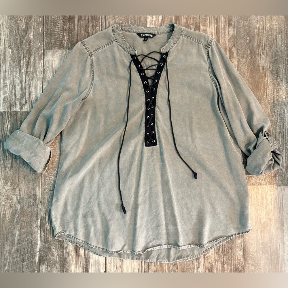 Express Lace-Up Twill Long Sleeve Shirt
